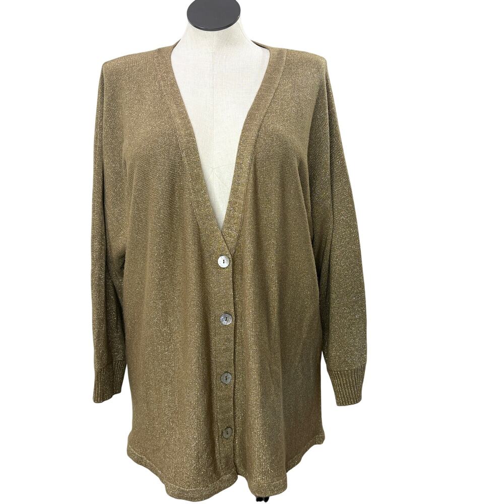 Ulla Popken Plus Size 20/22 Boyfriend‎ Cardigan Sweater Gold Metallic Holiday